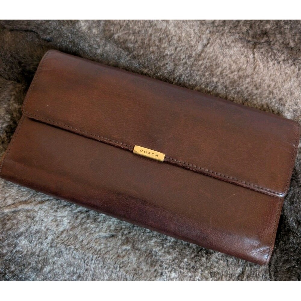 Vintage Coach Brown Leather Wallet Lexington Trifold Long Y2K Old Money Luxury